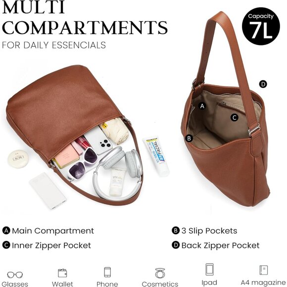 Spacious Slouchy Women’s Hobo Bag in Rich Brown Leather – Organized Luxury - Picture 5 of 7